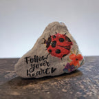 "Follow Your Heart" Hand-Decorated Natural Stone – Ladybug & Floral Art