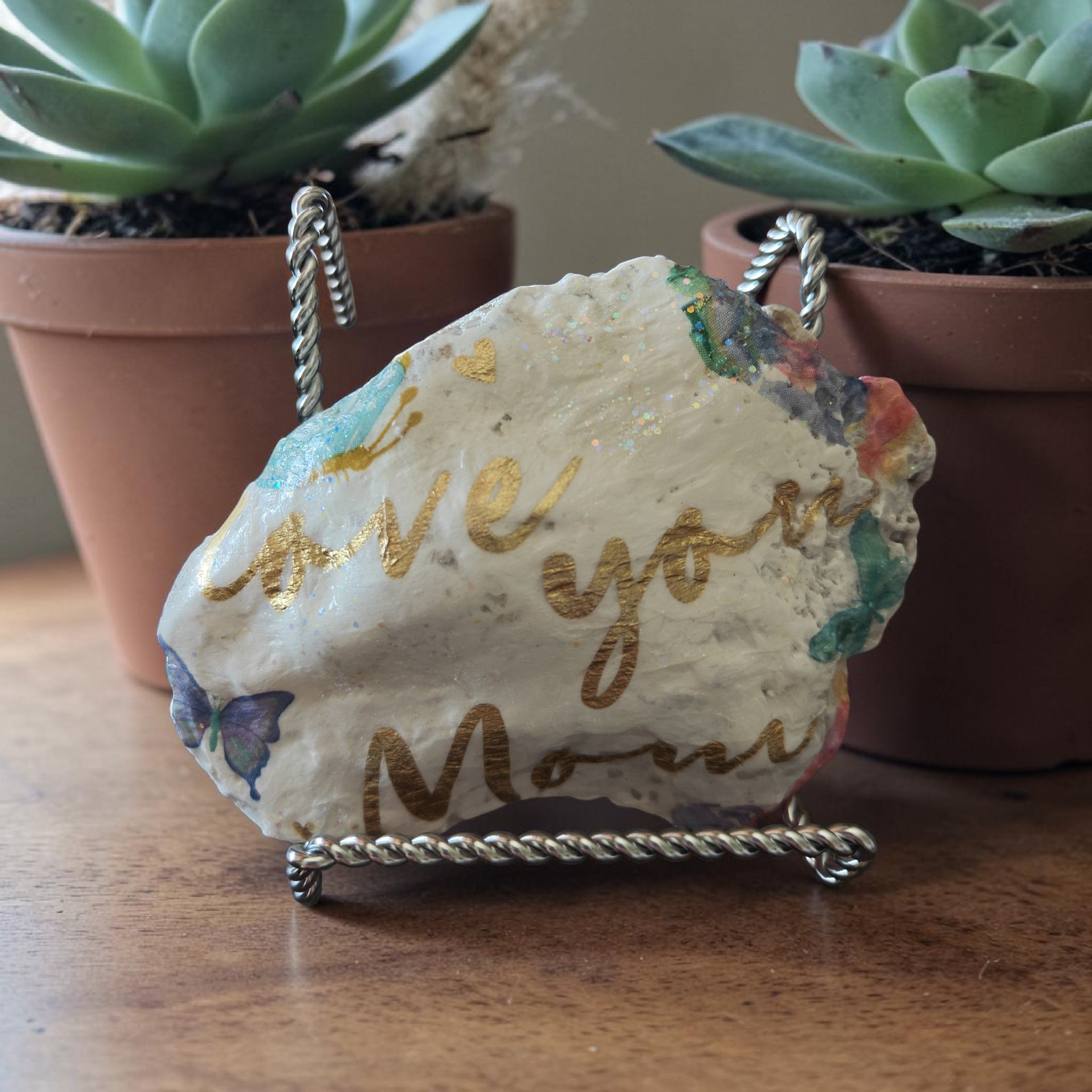 The "Blessed Mother" Love You Mom Decoupage Shell – Floral & Butterfly Design