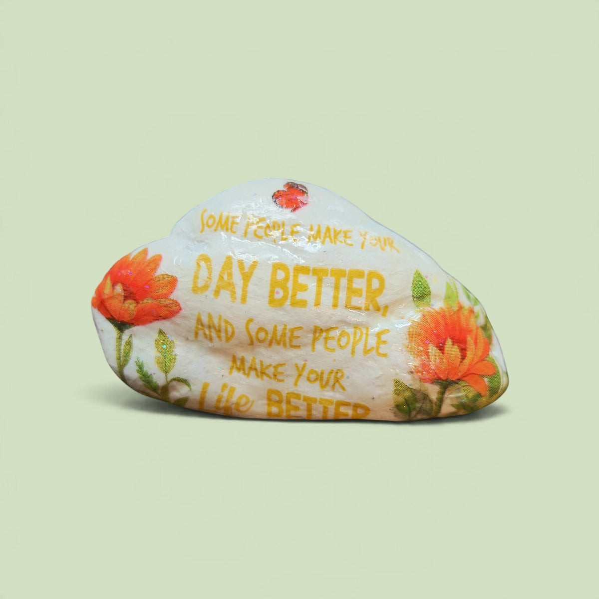 "A Blessing of Friendship" Handcrafted Small Stone with Floral Motif