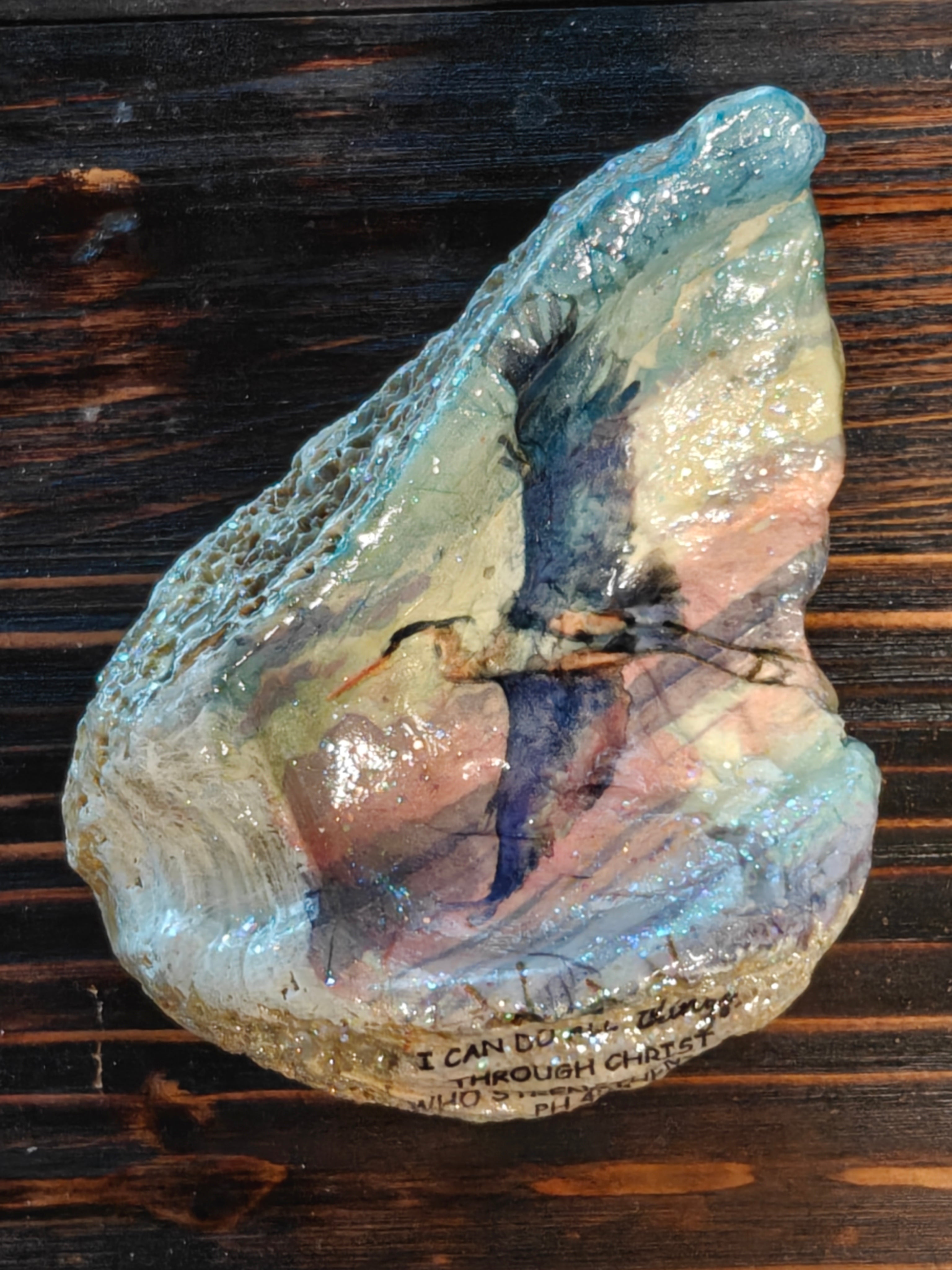 Soaring Strength" | Philippians 4:13 Hand-Decorated Blue Heron Shell
