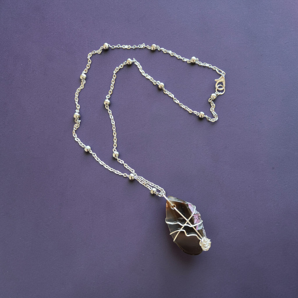 "Fearfully Made" Natural Purple Stone Pendant – Stainless Steel Beaded Chain