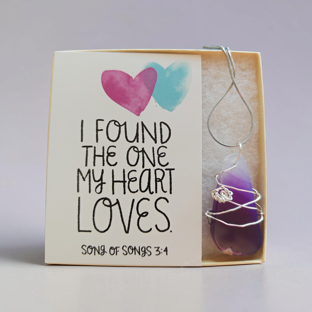 "Royal Radiance" Hand-Wrapped Purple & Violet Stone – Stainless Steel Faith Necklace