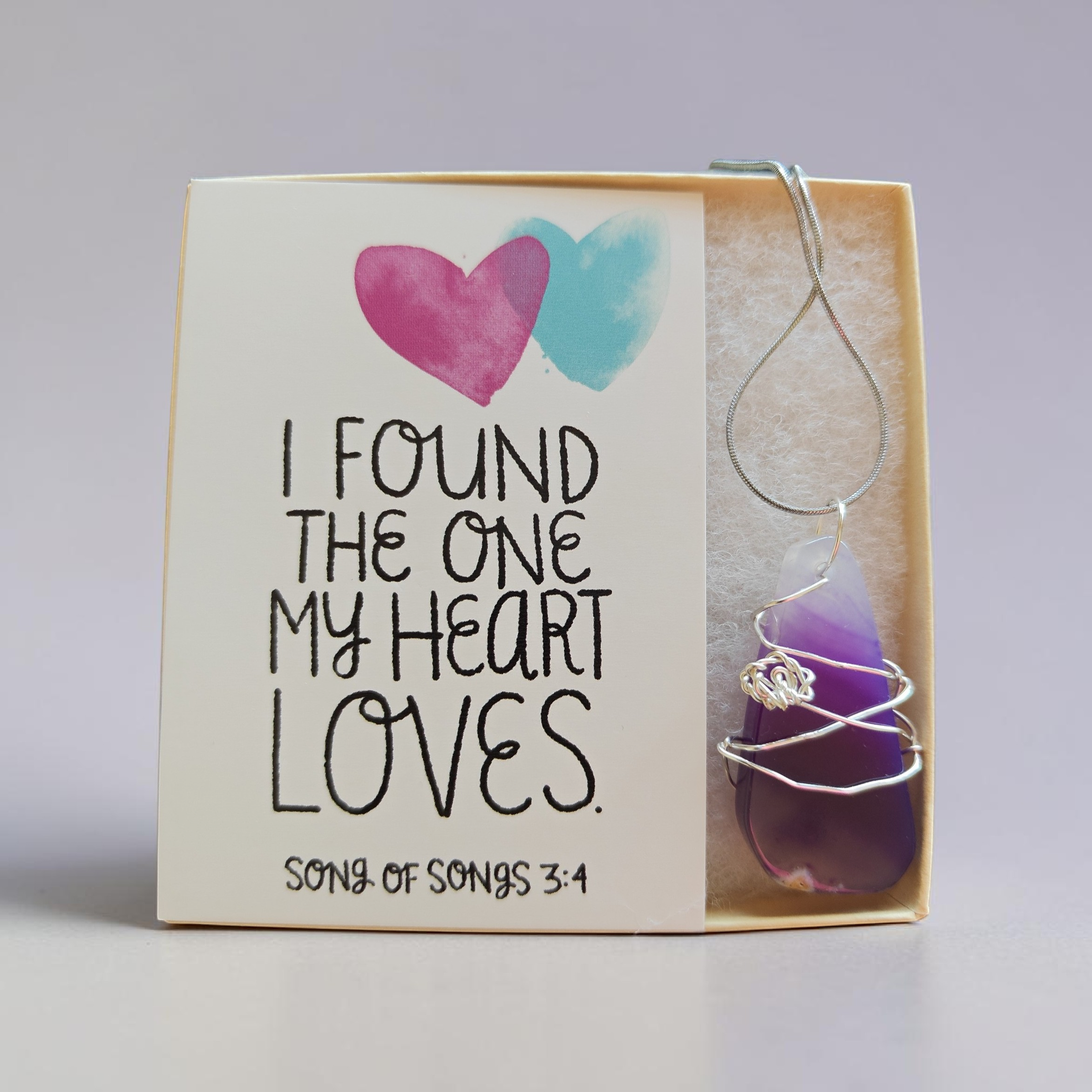 "Royal Radiance" Hand-Wrapped Purple & Violet Stone – Stainless Steel Faith Necklace