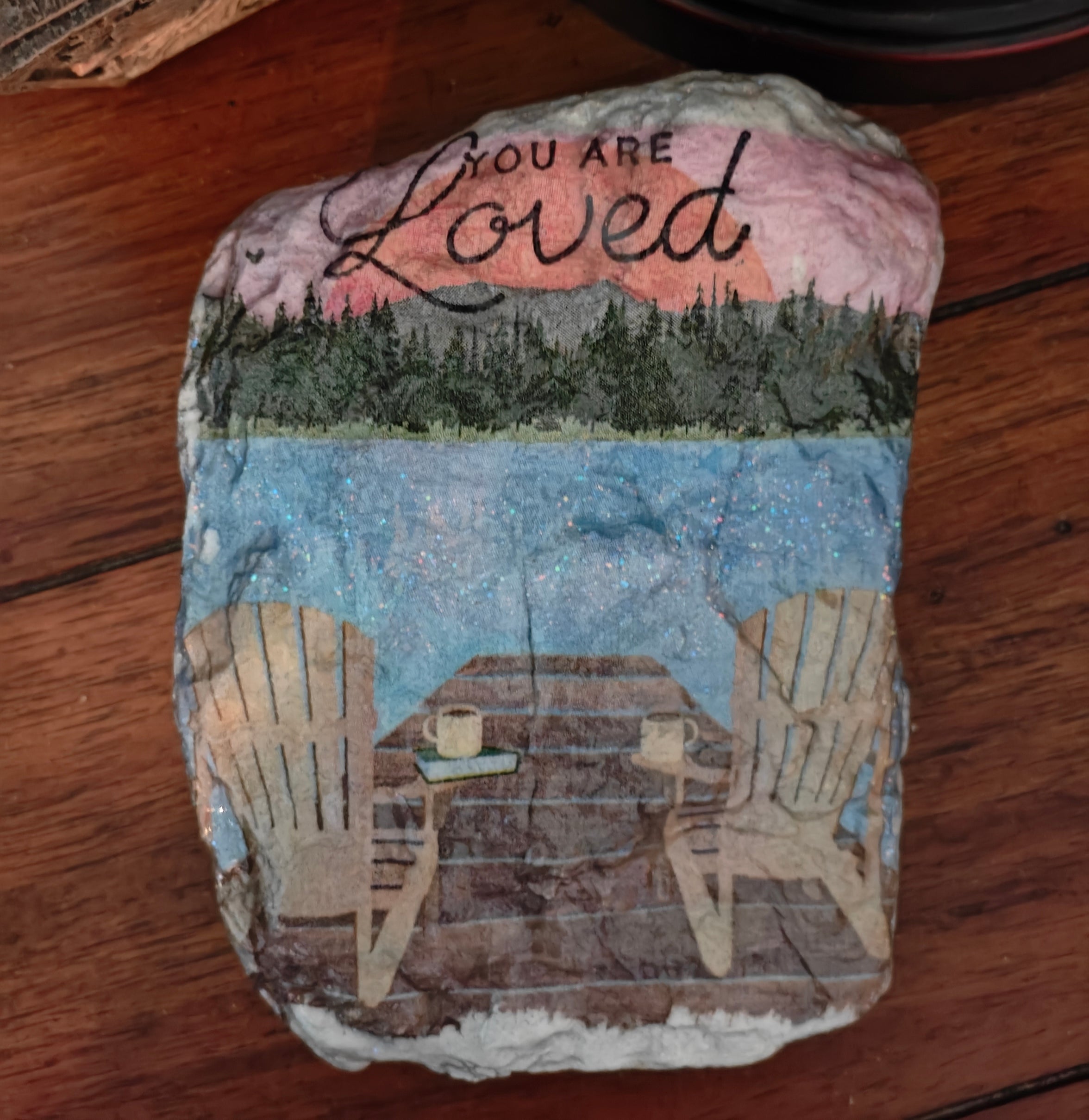 "You are loved" lake view hand-decorated rock.