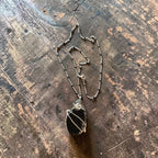 "Iron Pillar" Wire-Wrapped Black Stone Necklace – 18" Black Steel