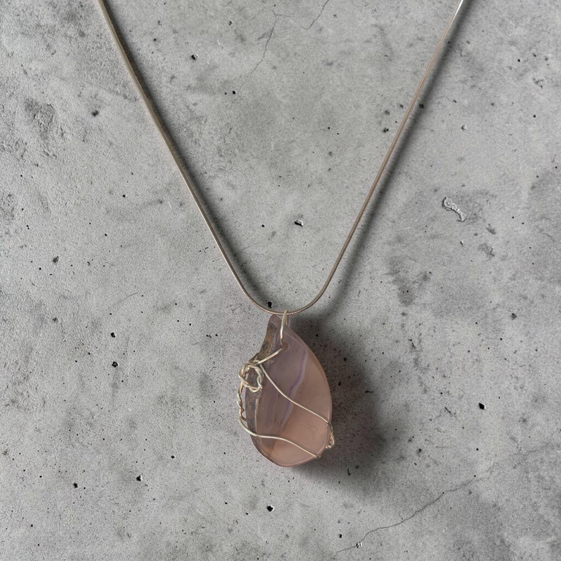 Hand-Wrapped "Divine Peace" Natural Stone Necklace – Lavender & Cream Swirl