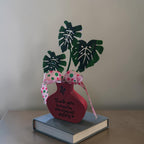 "Thank You For Being My Unbiological Sister" Faux Plant Decor – Hot Pink Wooden Pot with Polka Dot Ribbon