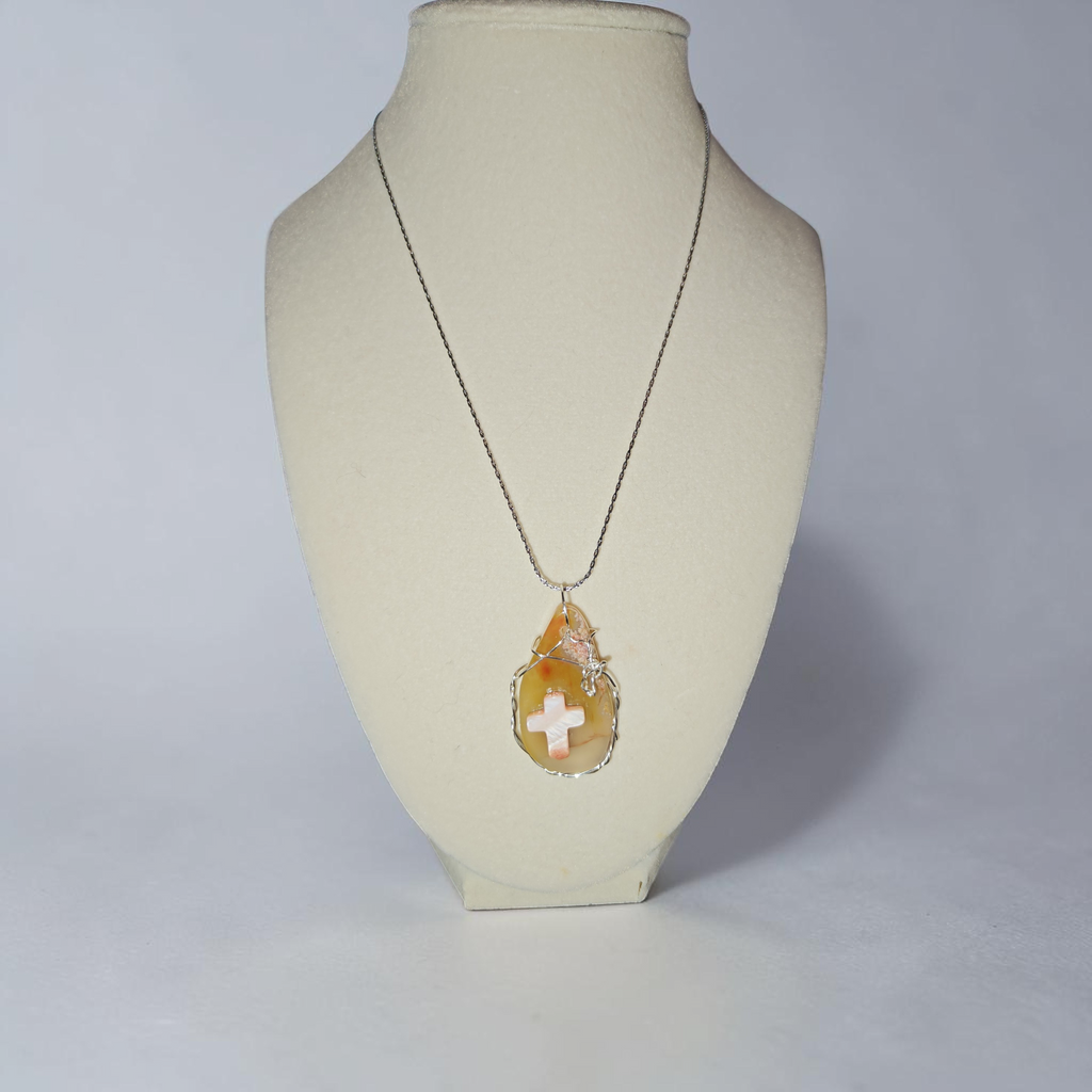 "Morning Mercies" Silver Wire-Wrapped Peach & Clear Stone
