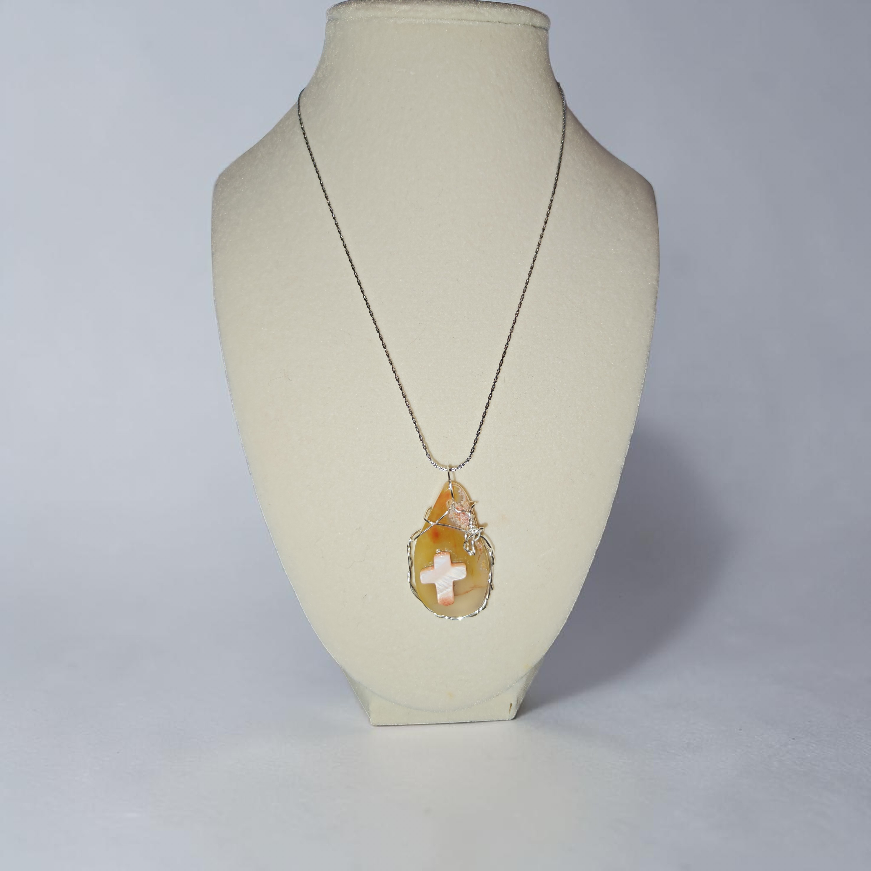 "Morning Mercies" Silver Wire-Wrapped Peach & Clear Stone