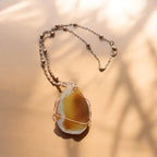 God Is Here For You" Honey Gold Natural Stone Necklace – 18" Copper Beaded Chain Gift Set
