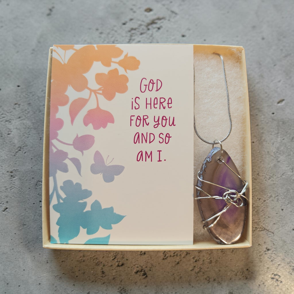 "Velvet Twilight" Marbled Purple and Gray Wire Wrapped Necklace Natural Stone