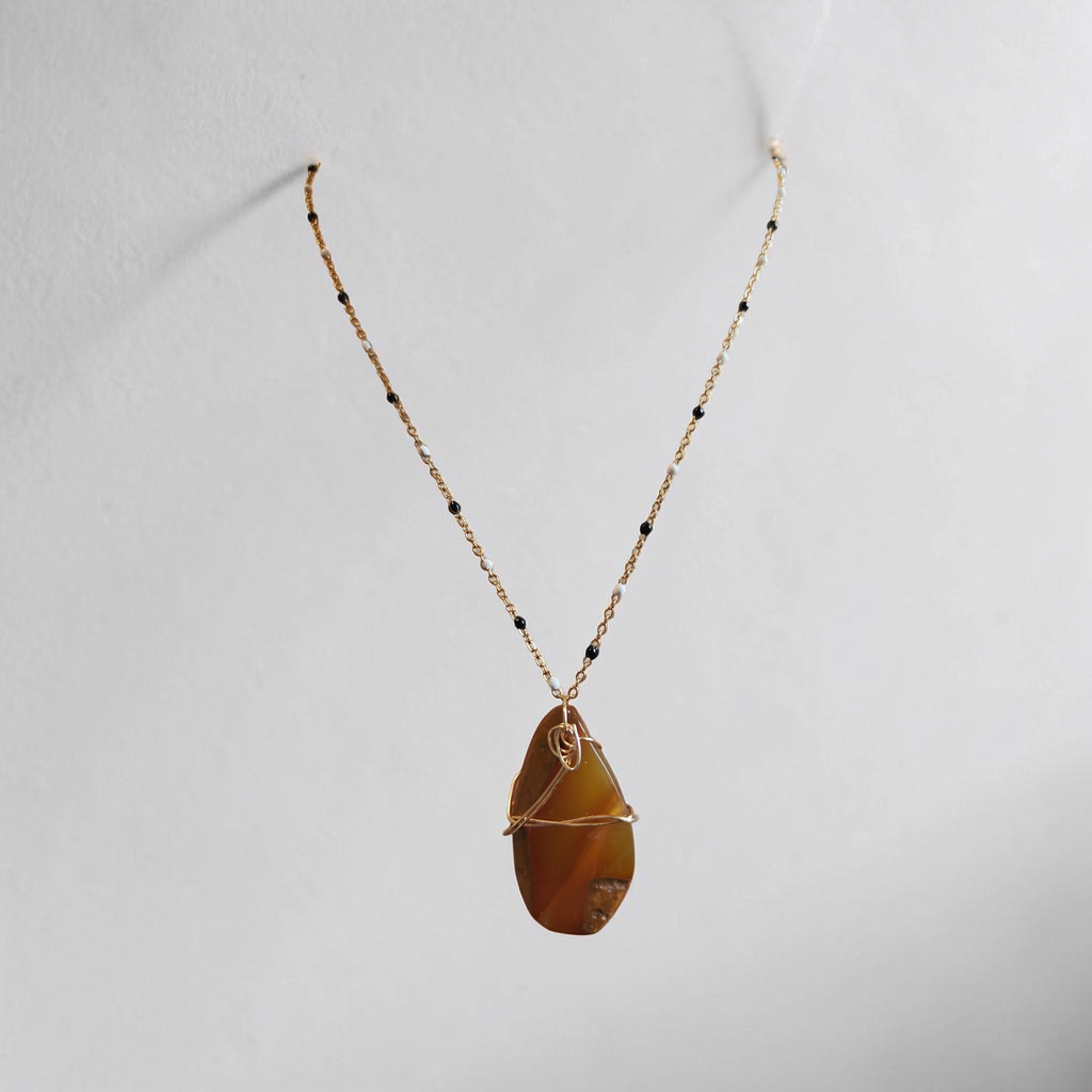 "Golden Harvest" Wire-Wrapped Natural Stone Necklace