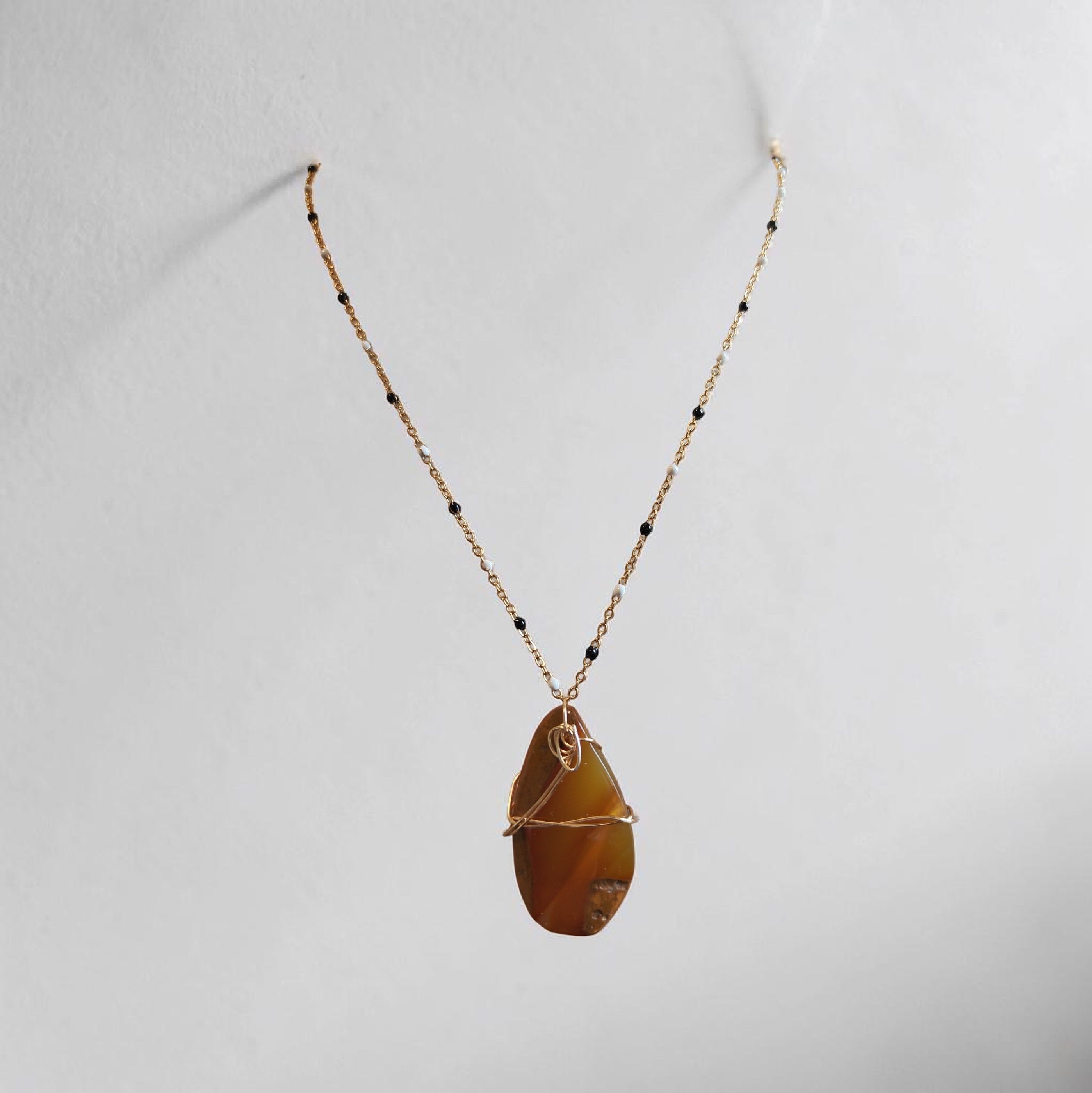 "Golden Harvest" Wire-Wrapped Natural Stone Necklace