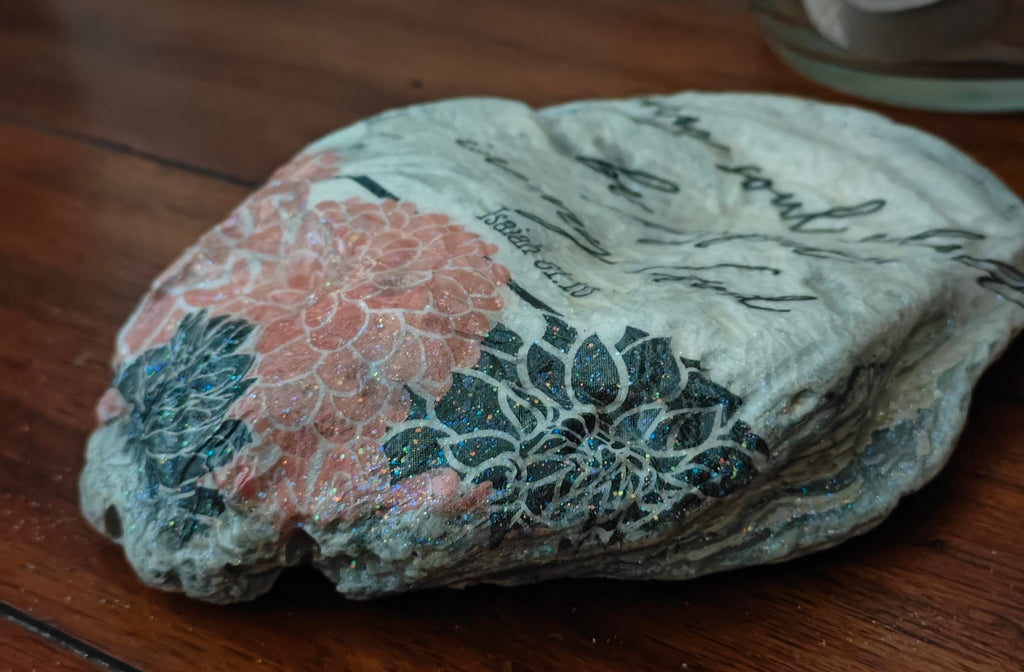 The Joyful Soul Shell | Pink & Black Floral Hand-Decorated Scallop