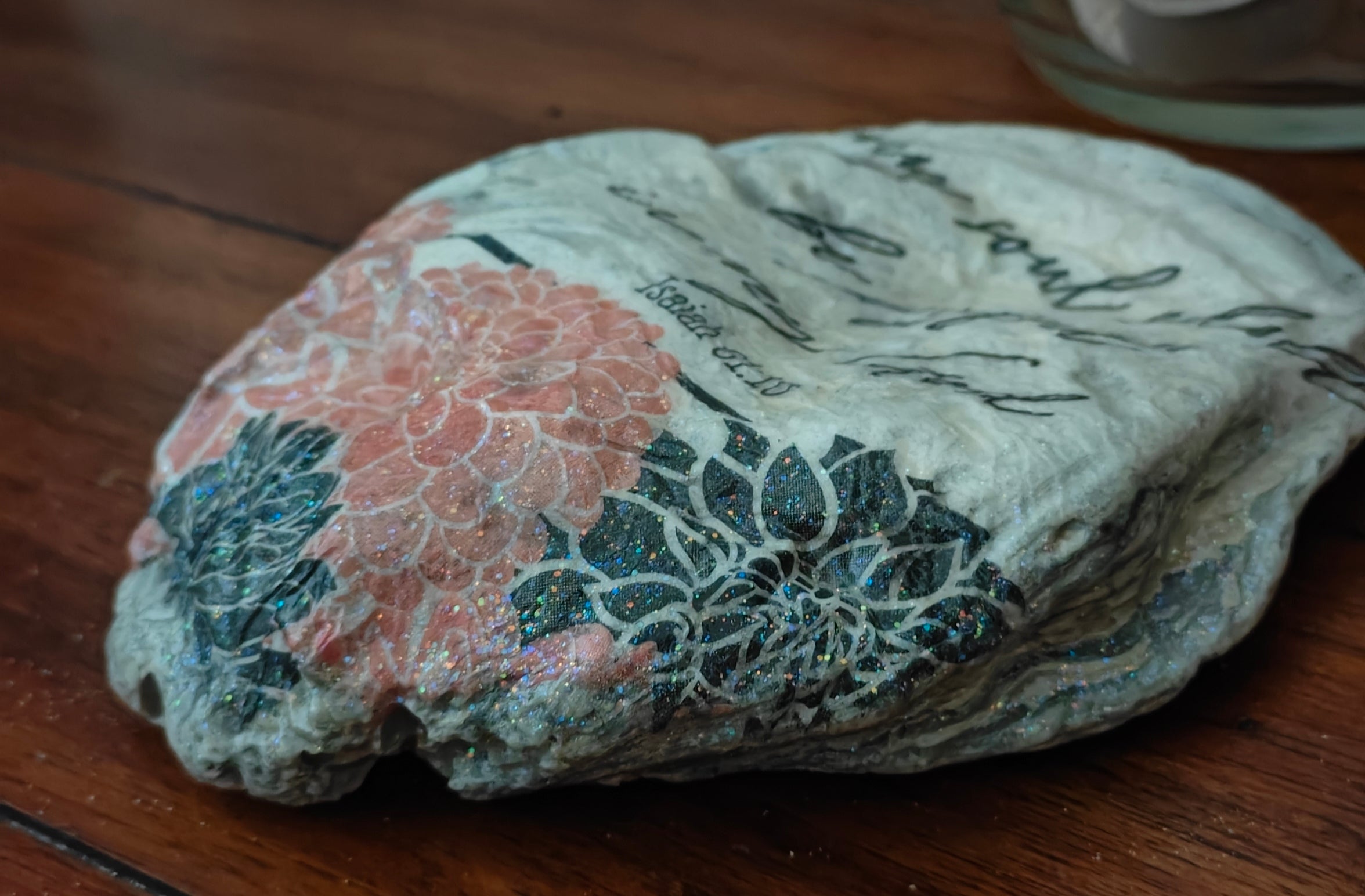 The Joyful Soul Shell | Pink & Black Floral Hand-Decorated Scallop