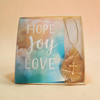 Gold-Plated Wire-Wrapped Honey Stone Cross Necklace – 18" Chain & Prayer Card Gift Set