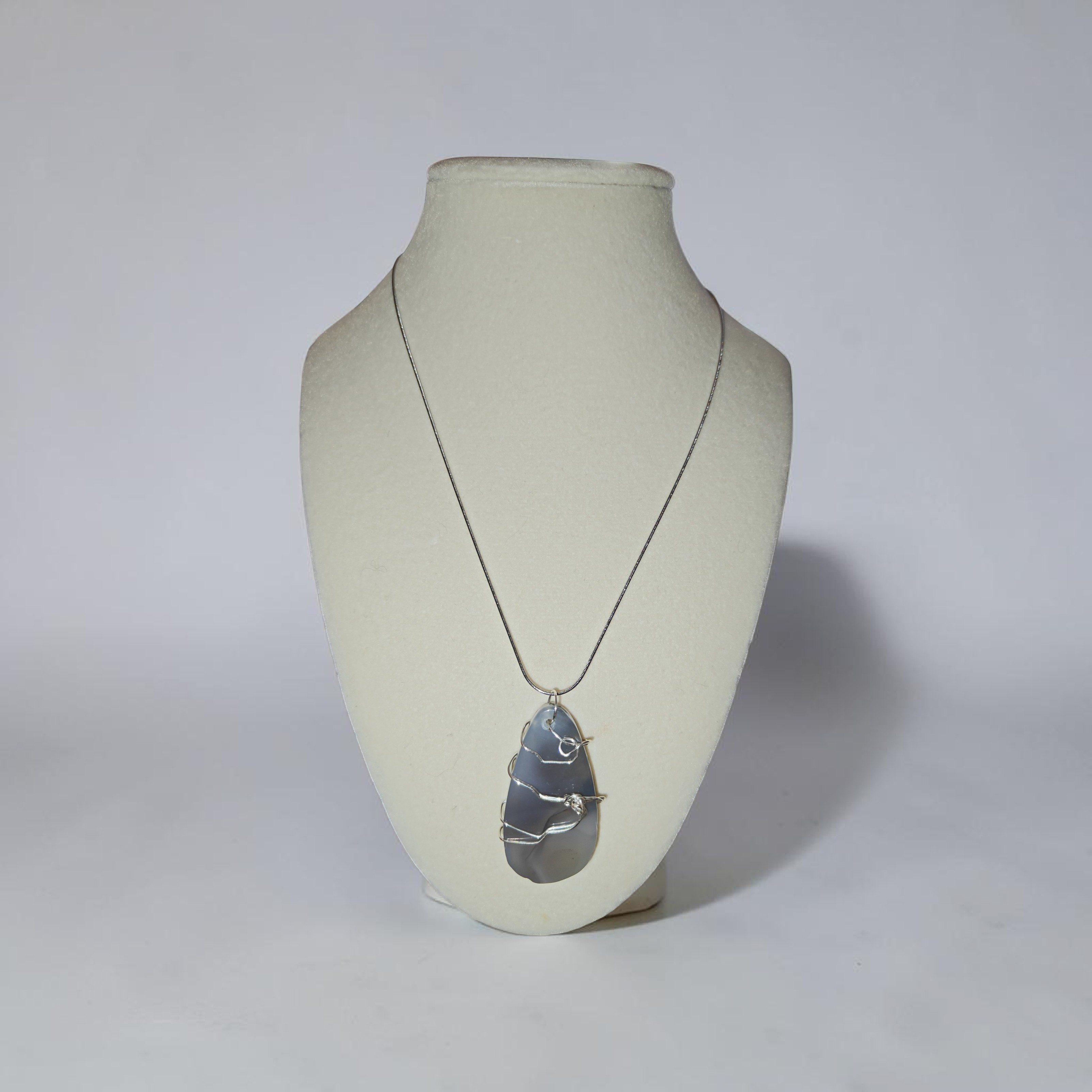 "Steady Heart" Hand-Wrapped Gray Swirl Natural Stone – Stainless Steel Faith Necklace