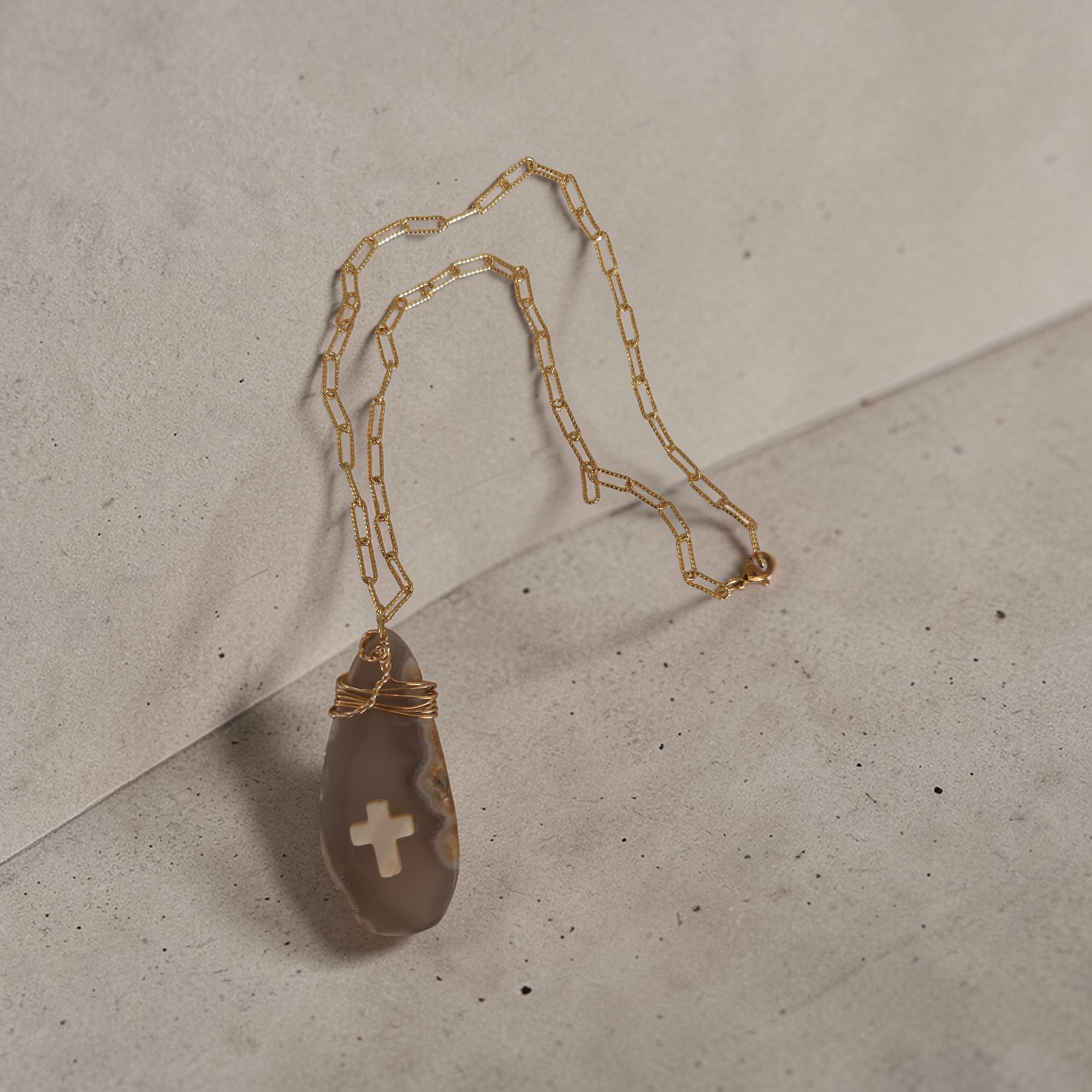 "Firm Foundation" Gold-Wrapped Stone Cross