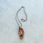 Honey Wire-Wrapped Natural Stone Necklace – Light Brown, White, & Clear Accents