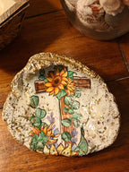 Sunlight of the Soul" Natural Shell – Cross with Sunflowers & Greenery