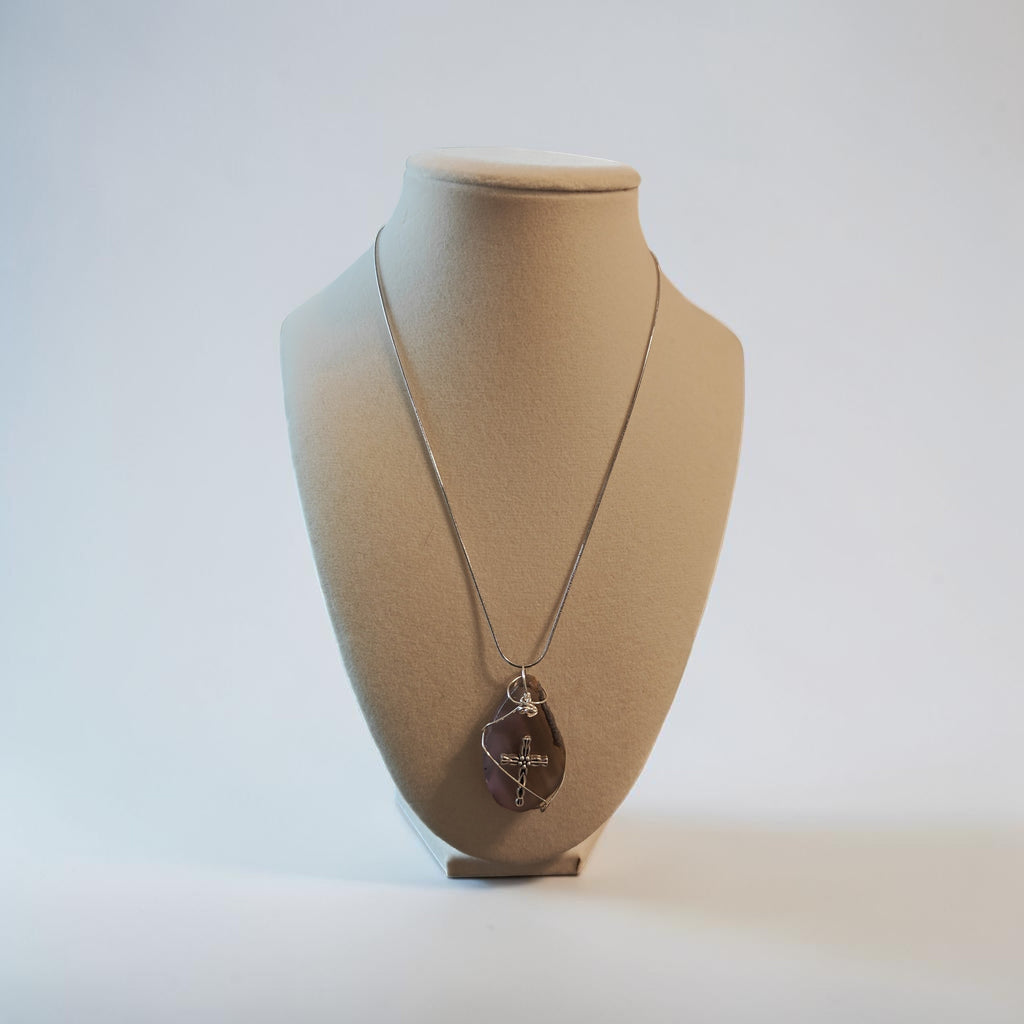 Light Pink & Light Tan Swirl Cross Necklace