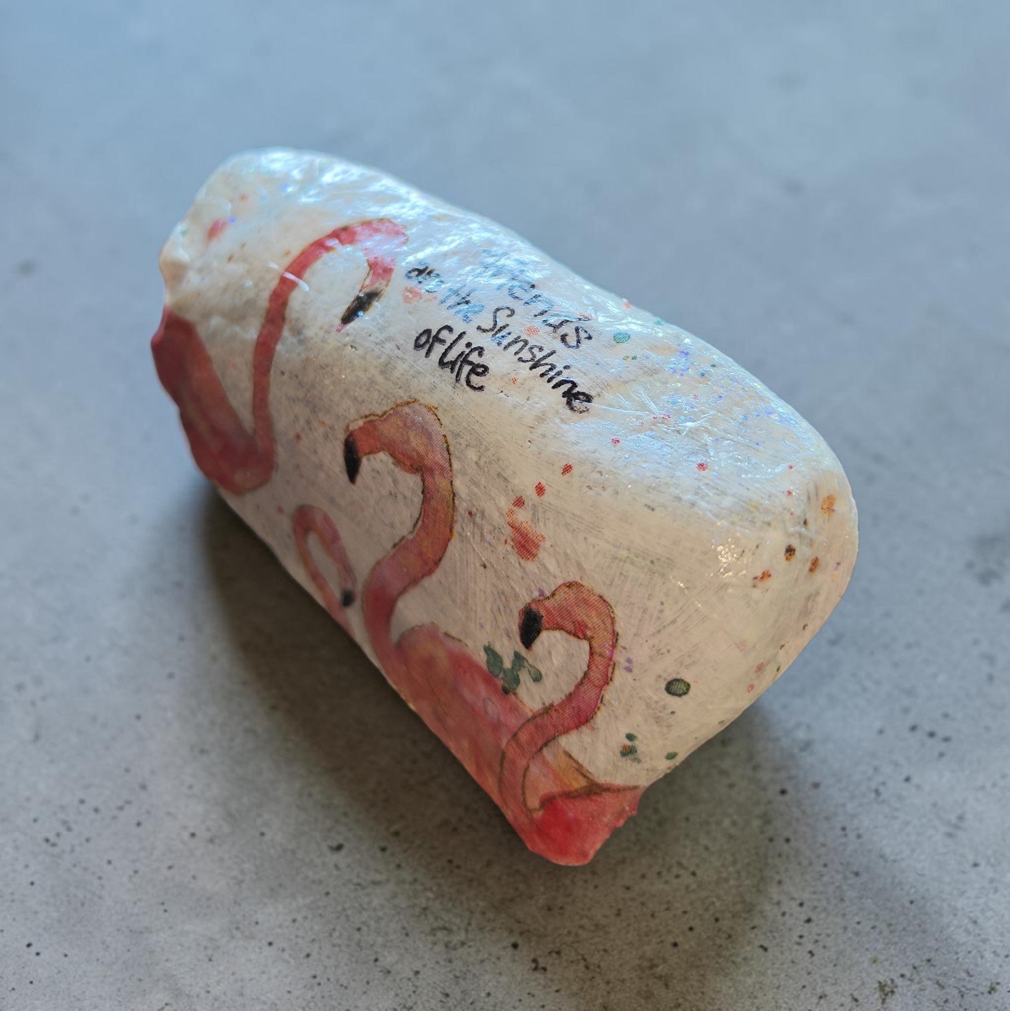 "Friends Are the Sunshine of Life" Flamingo Handcrafted Natural River Stone