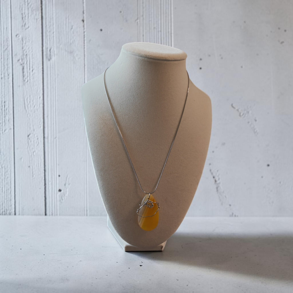 Radiant Yellowstone & Clear Quartz Wire-Wrapped Pendant in Stainless Steel
