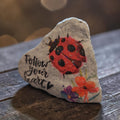 "Follow Your Heart" Hand-Decorated Natural Stone – Ladybug & Floral Art