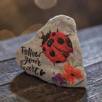 "Follow Your Heart" Hand-Decorated Natural Stone – Ladybug & Floral Art