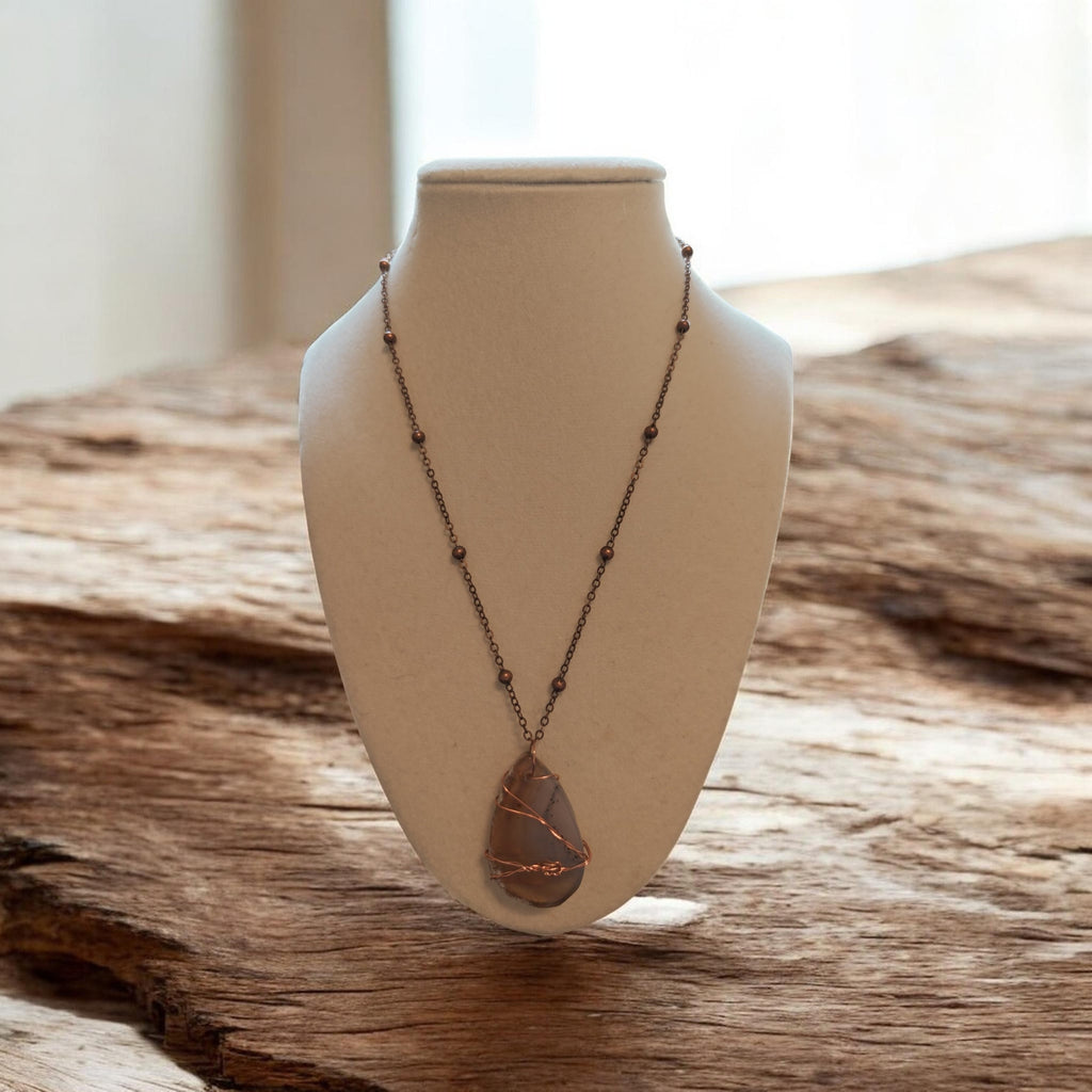 Let Your Light Shine" Natural Stone Necklace – 18" Copper Beaded Chain & Prayer Card Gift Set